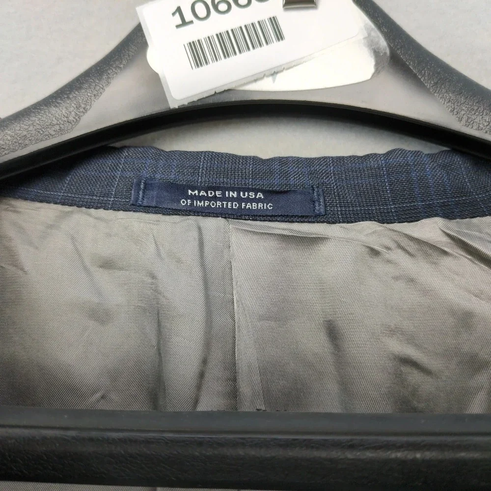 Vintage Hart Schaffner Marx Navy Windowpane 2pc Suit Mens 44R Jacket 39x28 Pants